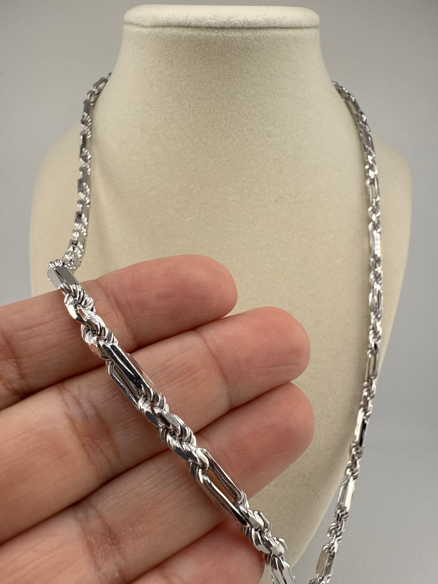 Sterling Silver 24inch 4mm Figarope Chain - Rhodium Plated