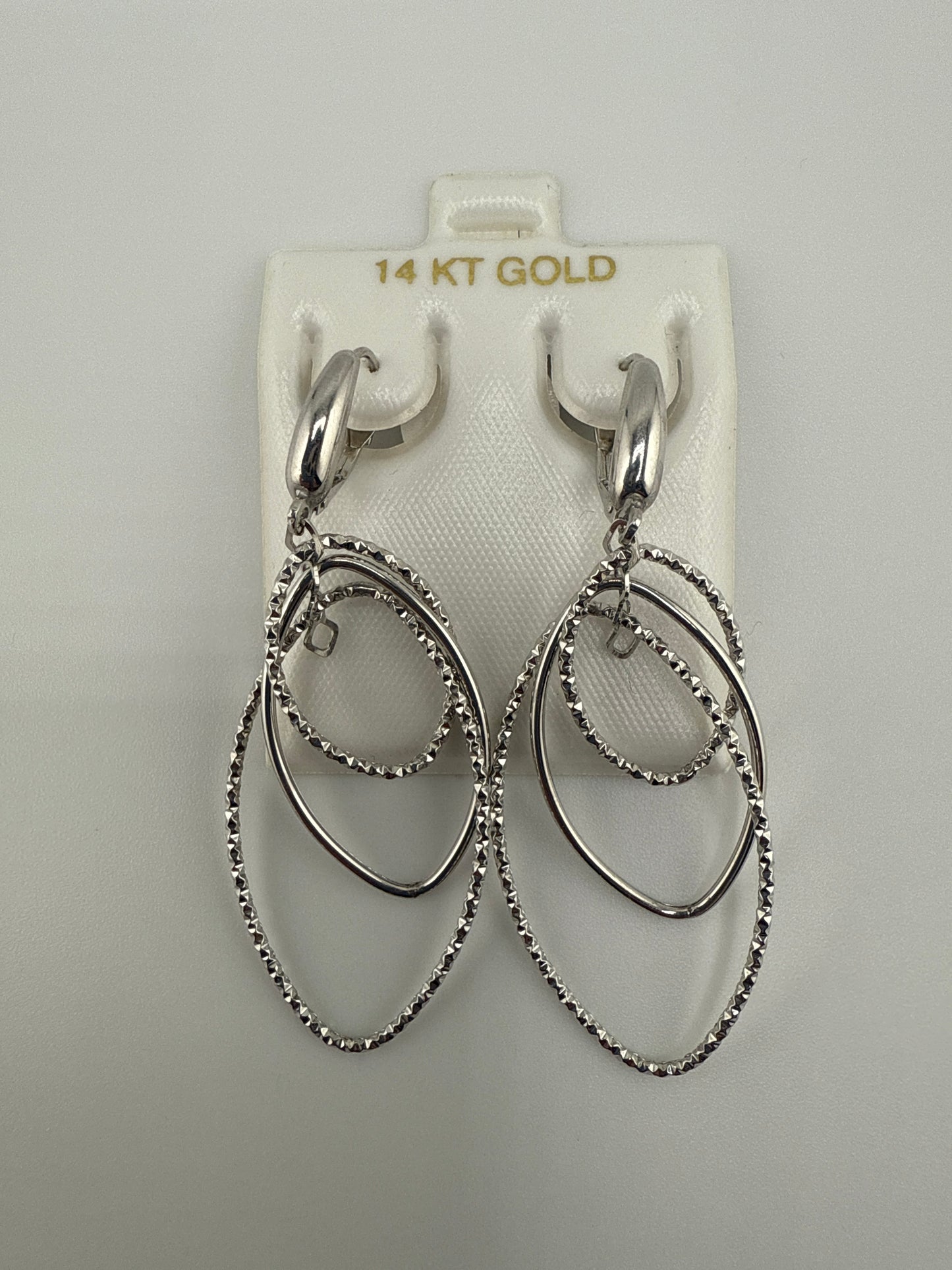 14k White Gold Dangle Huggie Earrings