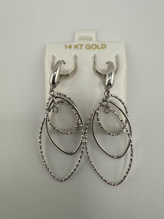 14k White Gold Dangle Huggie Earrings