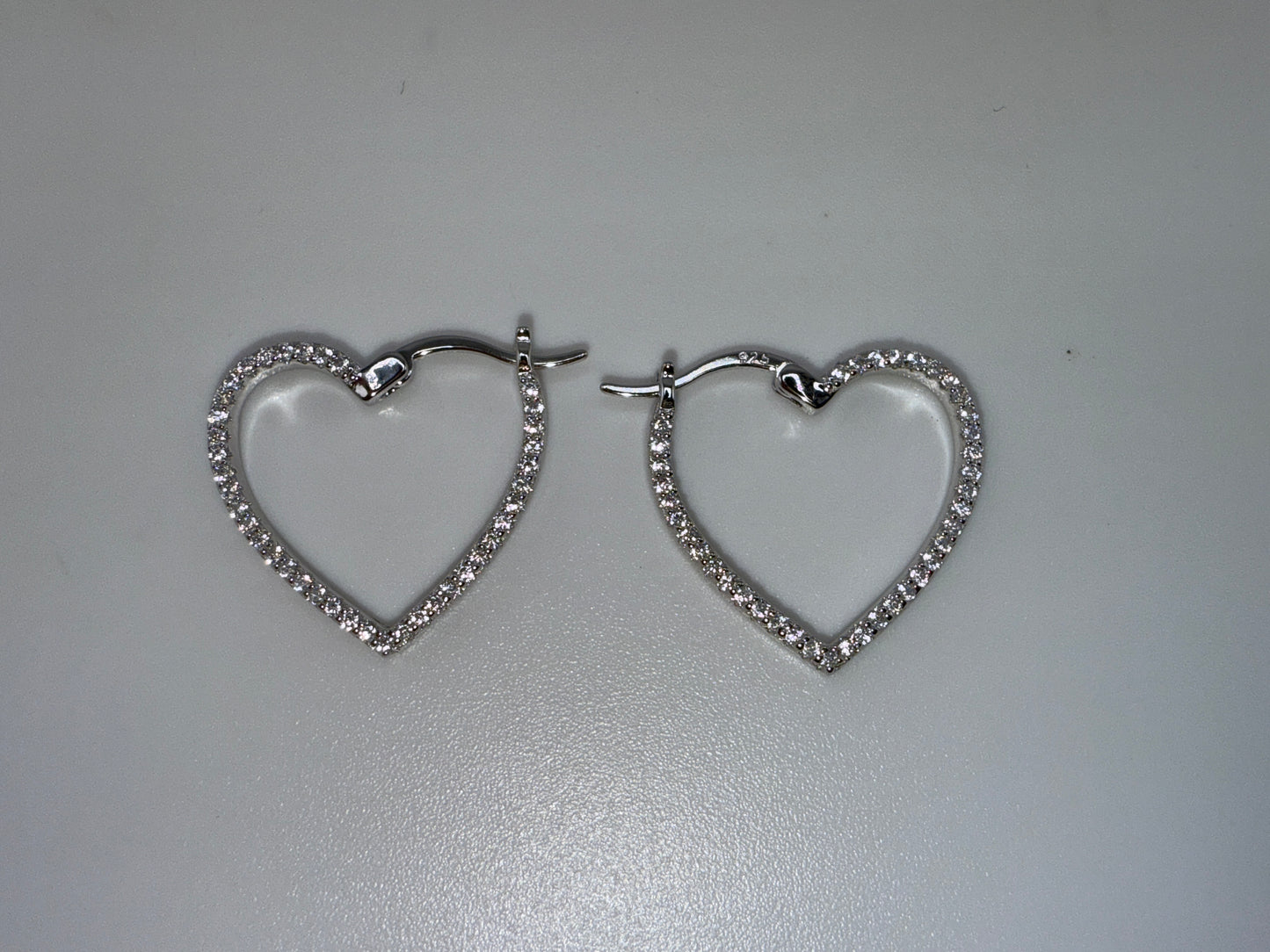 Sterling Silver, Zirconia Heart 20mm Hoop Earrings