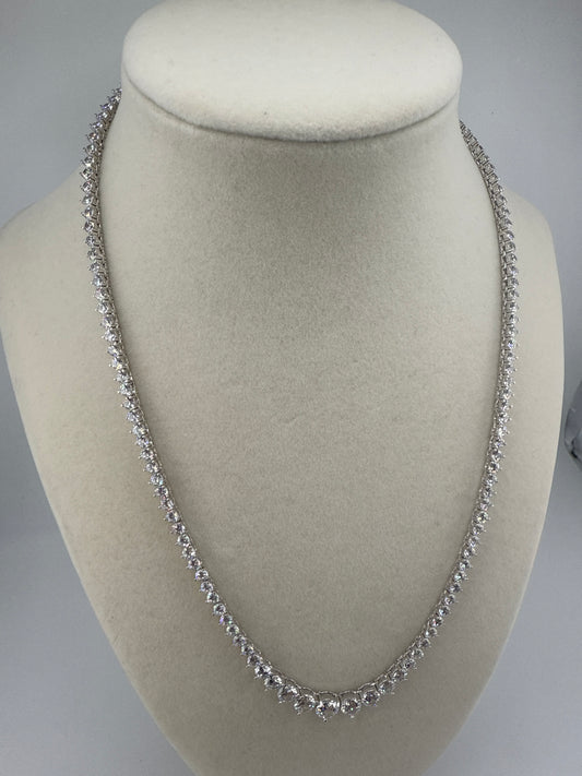 Sterling Silver, Round Zirconia, 3 Prong Tennis Graduating Necklace