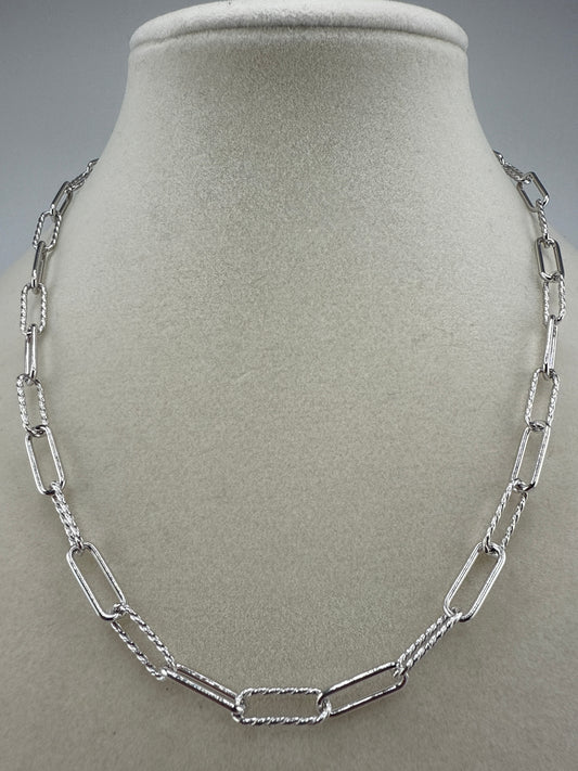 Sterling Silver, Alternating Rope Chain Design & Polishes Paperclip Necklace