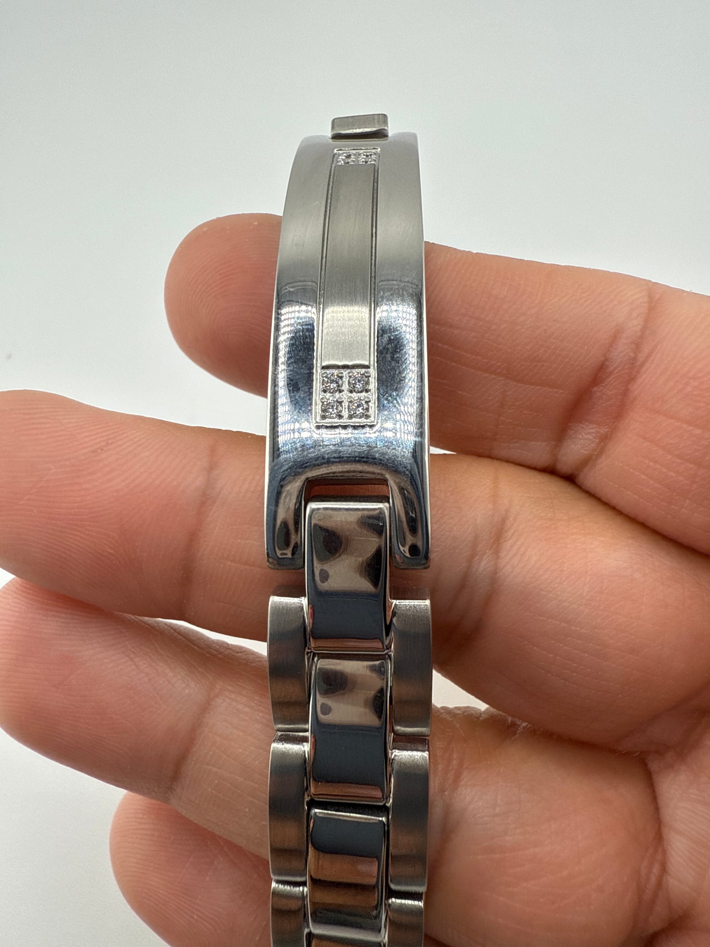 Stainless Steel Zirconia ID Link Bracelet