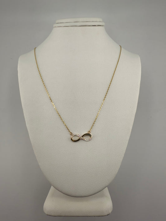 14k gold infinity pendant with zirconia and chain