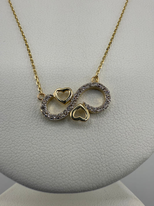 14k gold infinity and heart pendant with zirconia