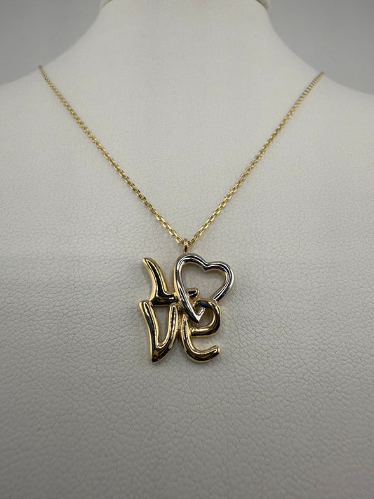 14k two-toned gold “Love” pendant | yellow and white gold
