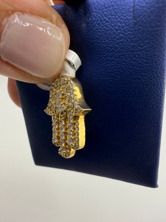 14k yellow gold diamond hamsa pendant | 1.1ct