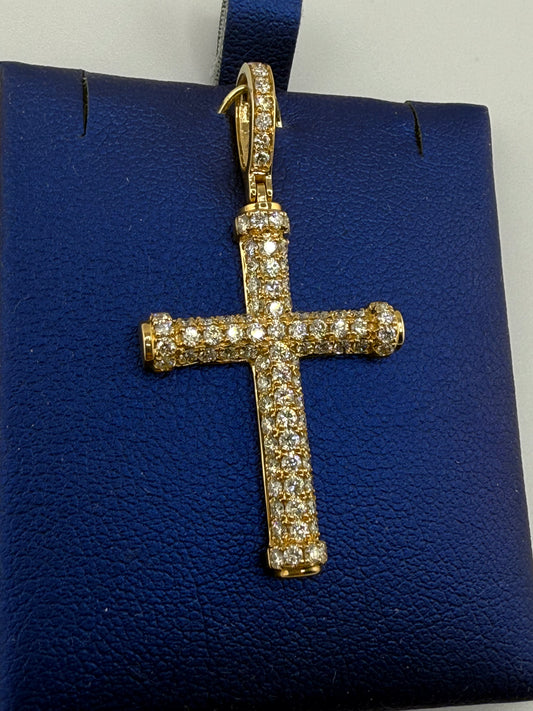 14k yellow gold diamond cross pendant | 1.25ct