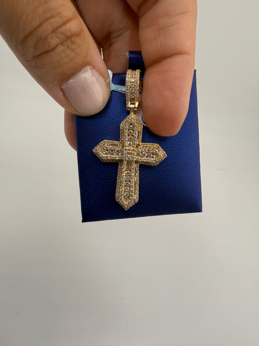 14k yellow gold diamond cross pendant | 1.77ct