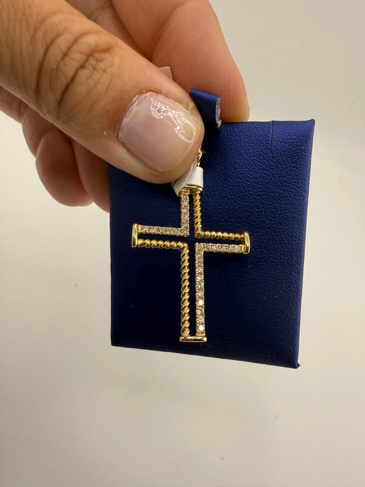 14k yellow gold diamond cross pendant | 0.40ct