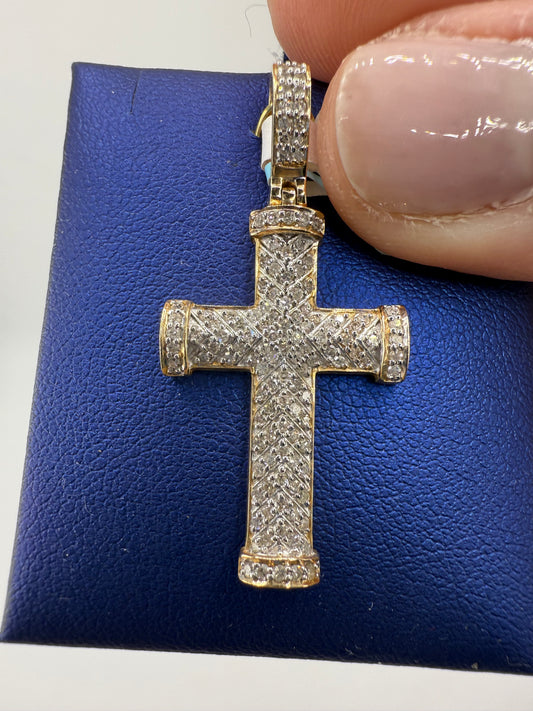 14k yellow gold diamond cross pendant | 0.75ct