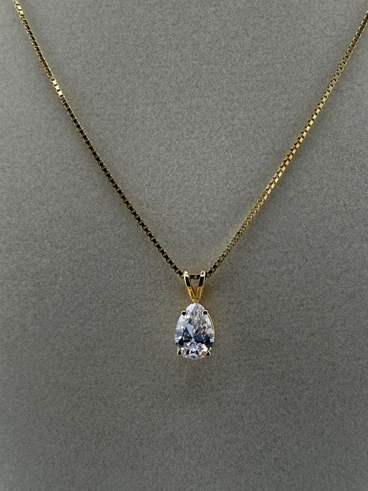14k gold chain and zirconia teardrop pendant