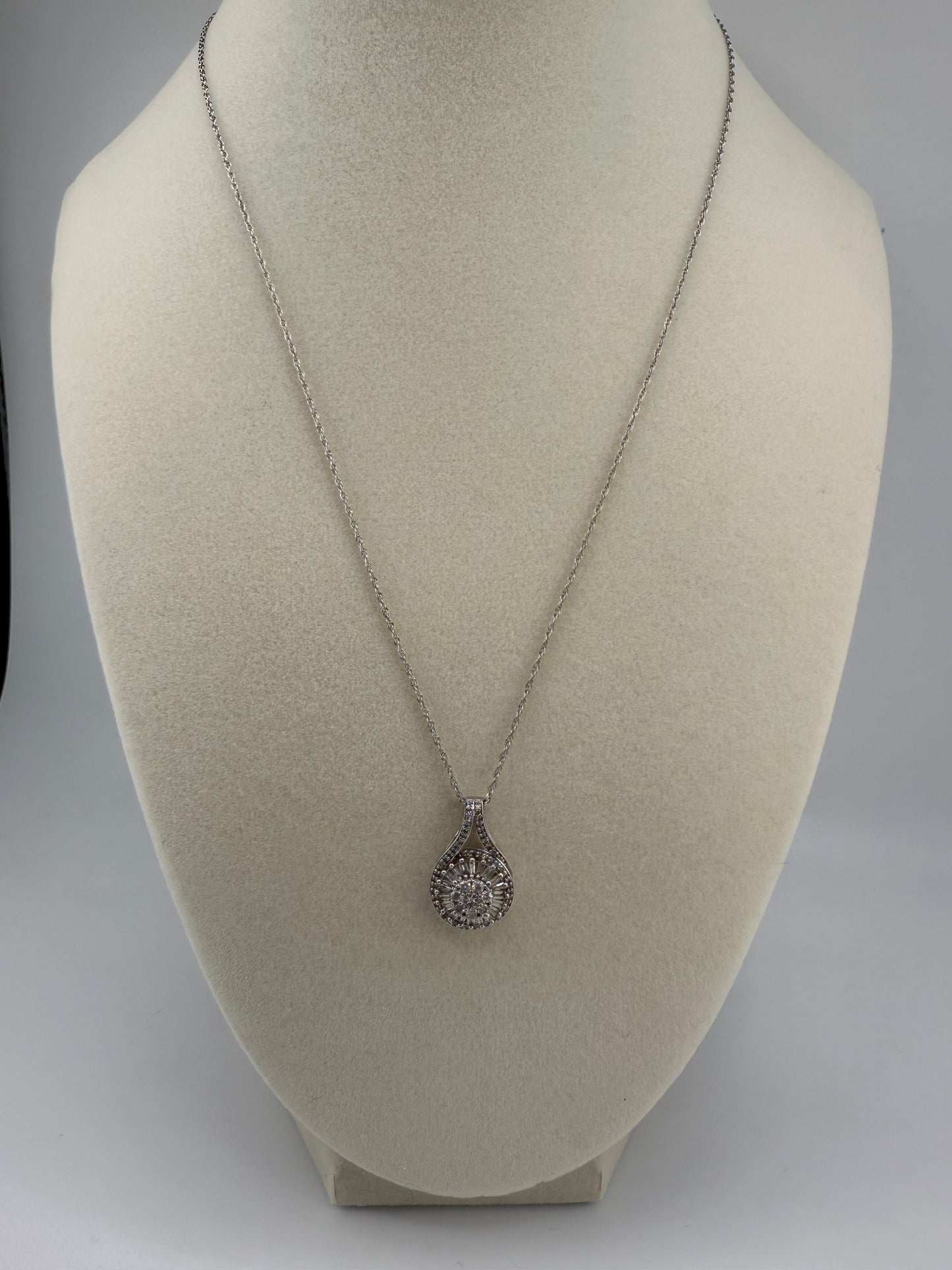 14k white gold chain and small diamond pendant