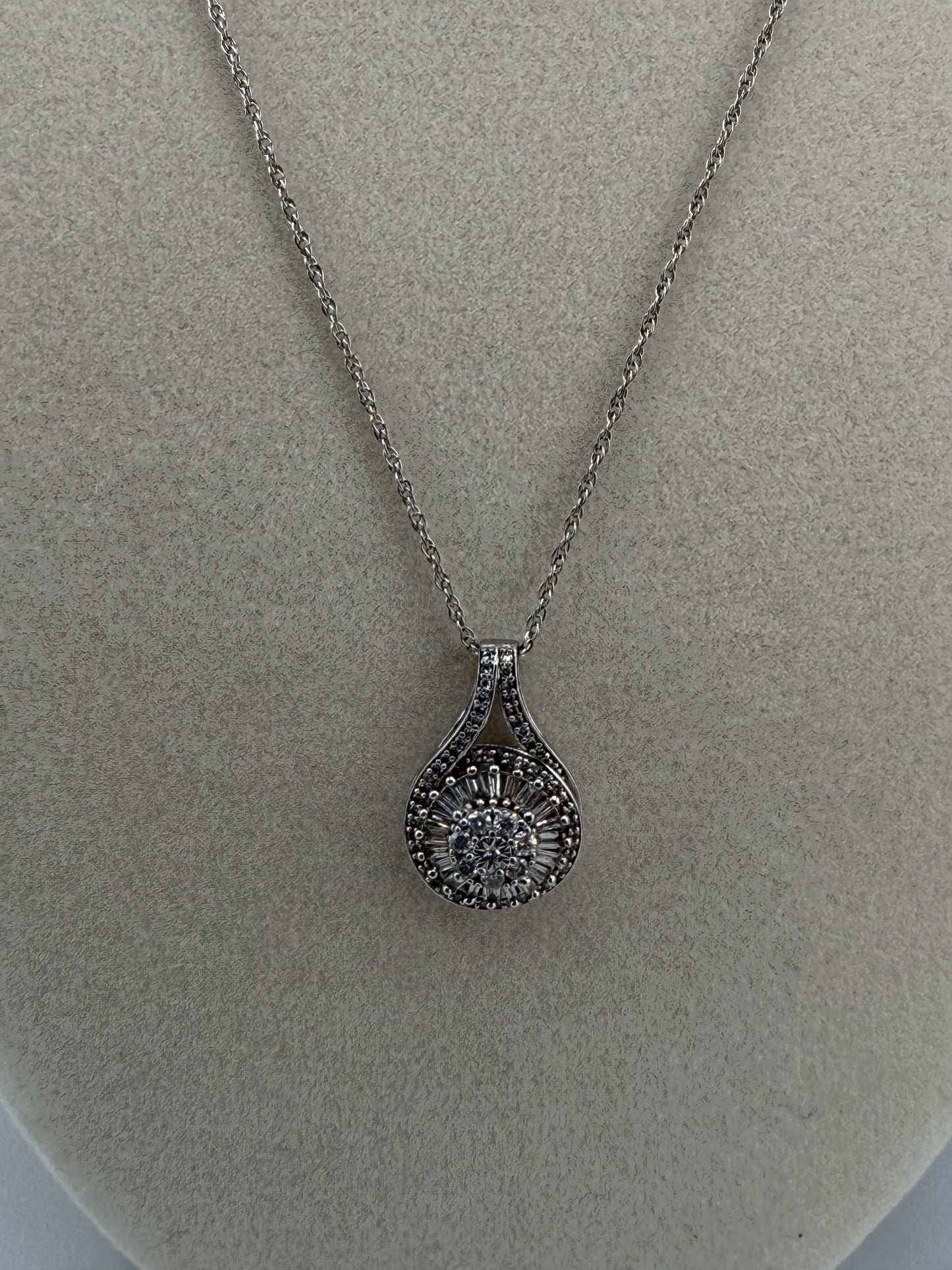 14k white gold chain and small diamond pendant