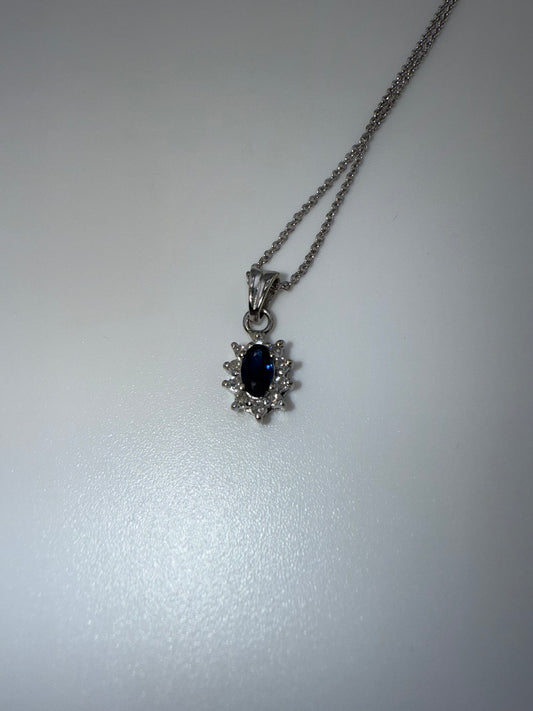 14k white gold with blue sapphire and zirconia pendant