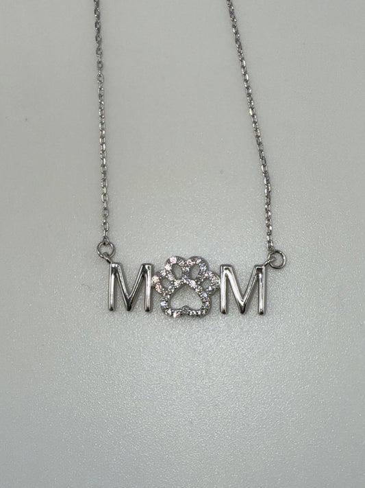 Dog mom pendant & chain matching set | Sterling silver and zirconia