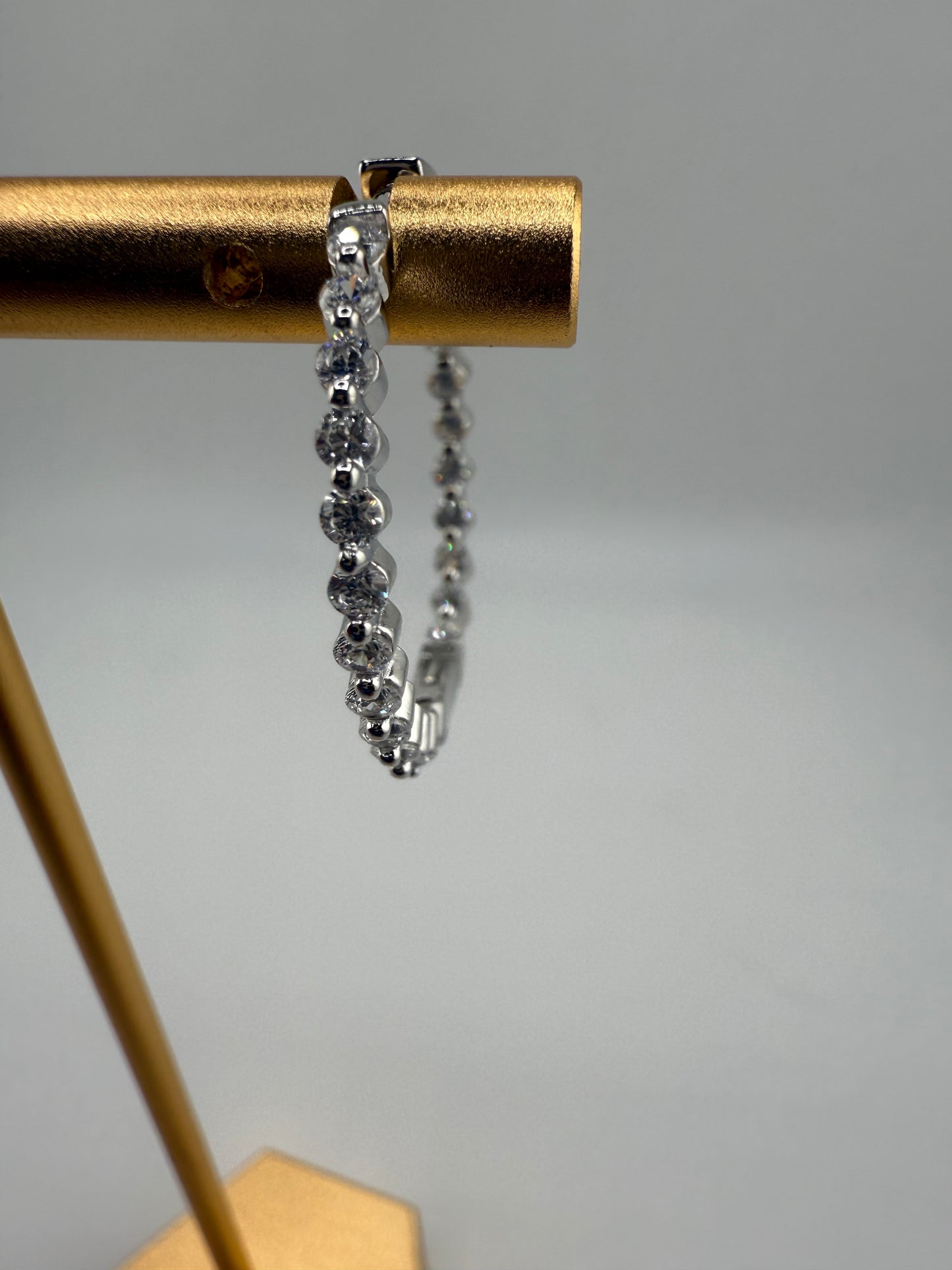 Sterling Silver Inside-Outside Round Zirconia Hoop Earrings