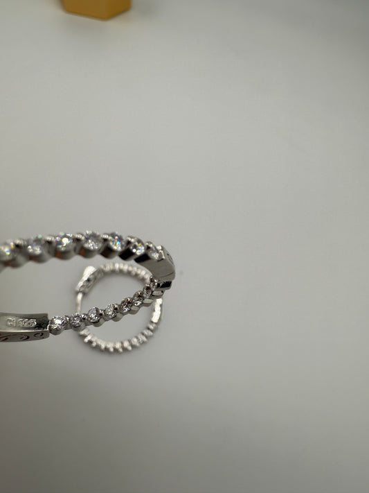 Sterling Silver Inside-Outside Round Zirconia Hoop Earrings