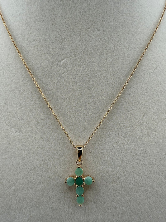 Sterling Silver Cross Necklace - Emerald - Gold Plated