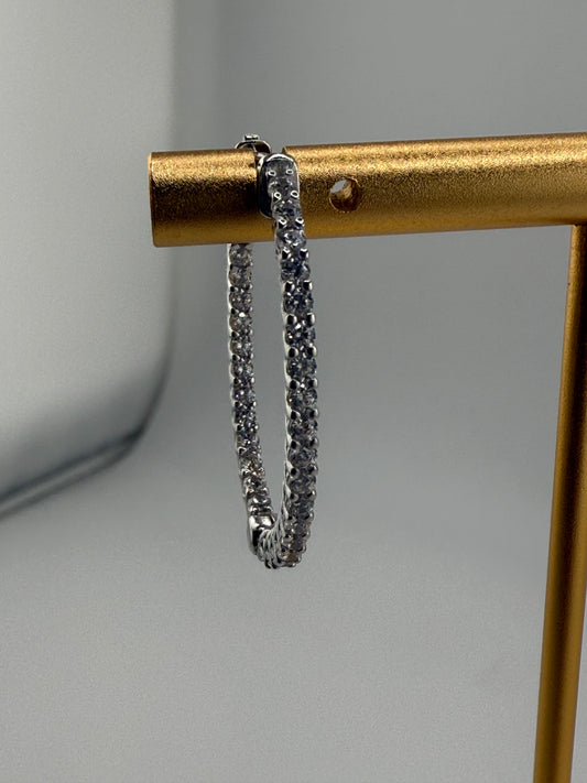 Sterling Silver Oval Hoops with Zirconia Inside-Outside design