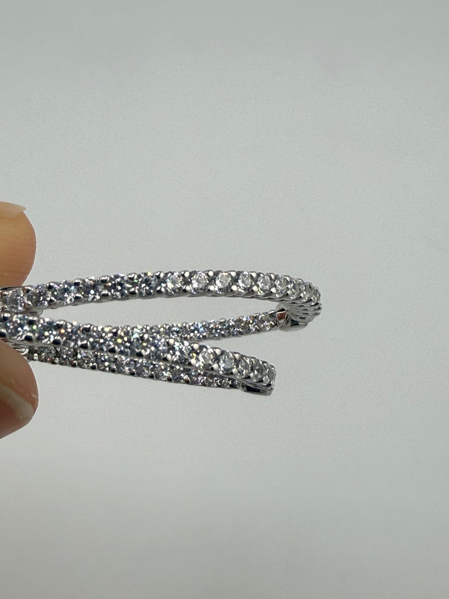 Sterling Silver Oval Hoops with Zirconia Inside-Outside design