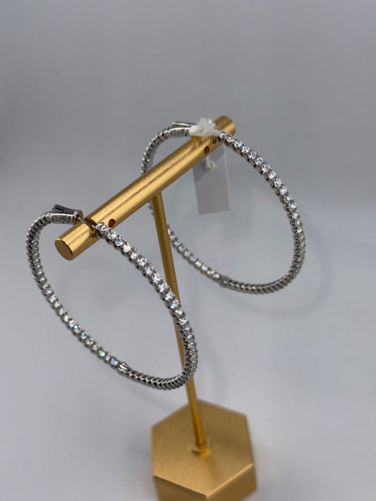 Sterling Silver Large Hoops with Zirconia Inside-Outside design