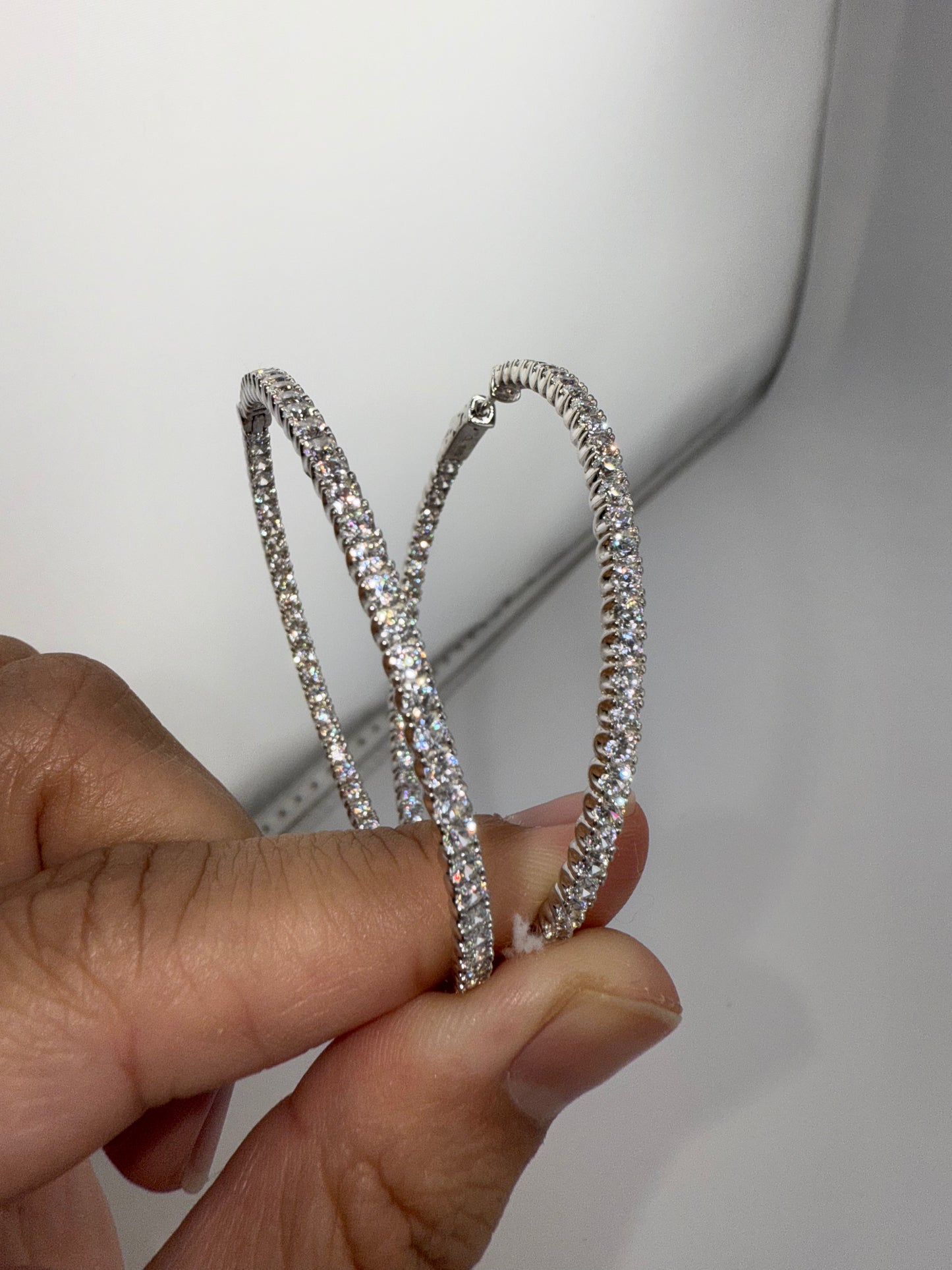 Sterling Silver Large Hoops with Zirconia Inside-Outside design
