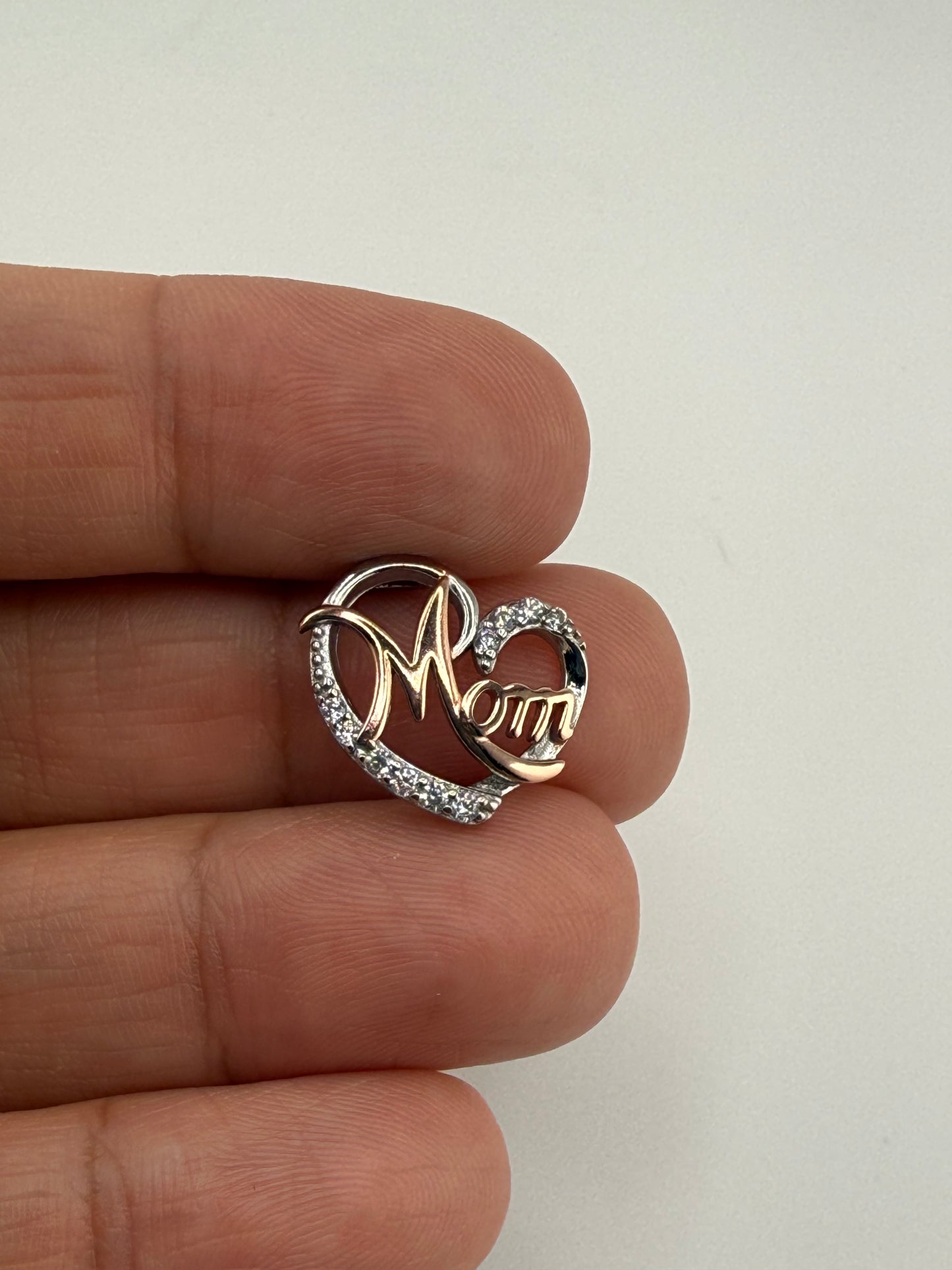 “Mom” Heart Sterling Silver Pendant