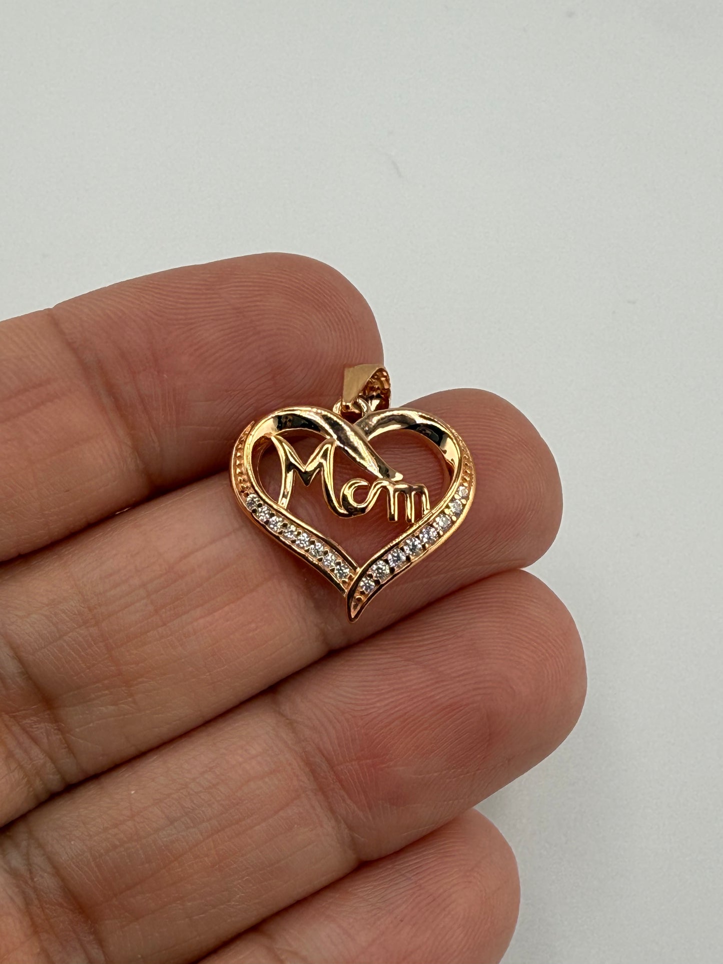 “Mom” Heart Sterling Silver Pendant