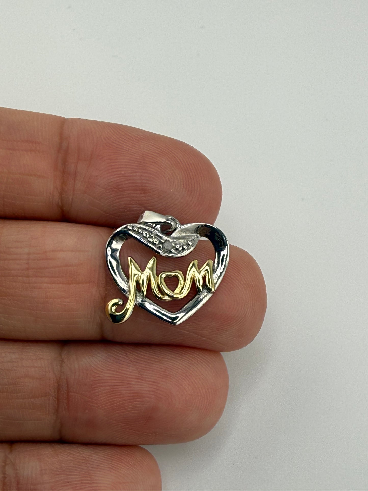 “Mom” Heart Sterling Silver Pendant