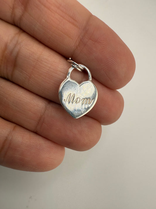 “Mom” Heart Sterling Silver Pendant
