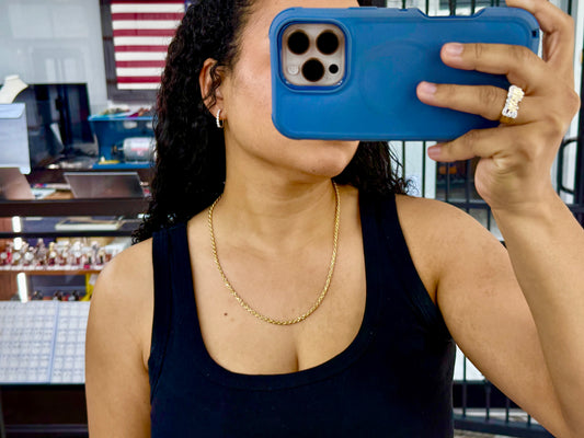 hollow rope chain | diamond cut | 14k gold | 3.00 mm width | 22 inches length