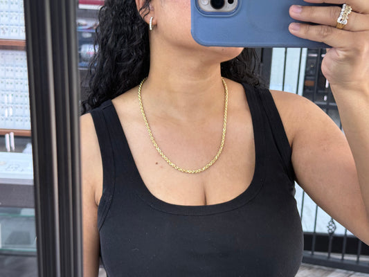 hollow rope chain | diamond cut | 14k gold | 4.00 mm width | 22 inches length