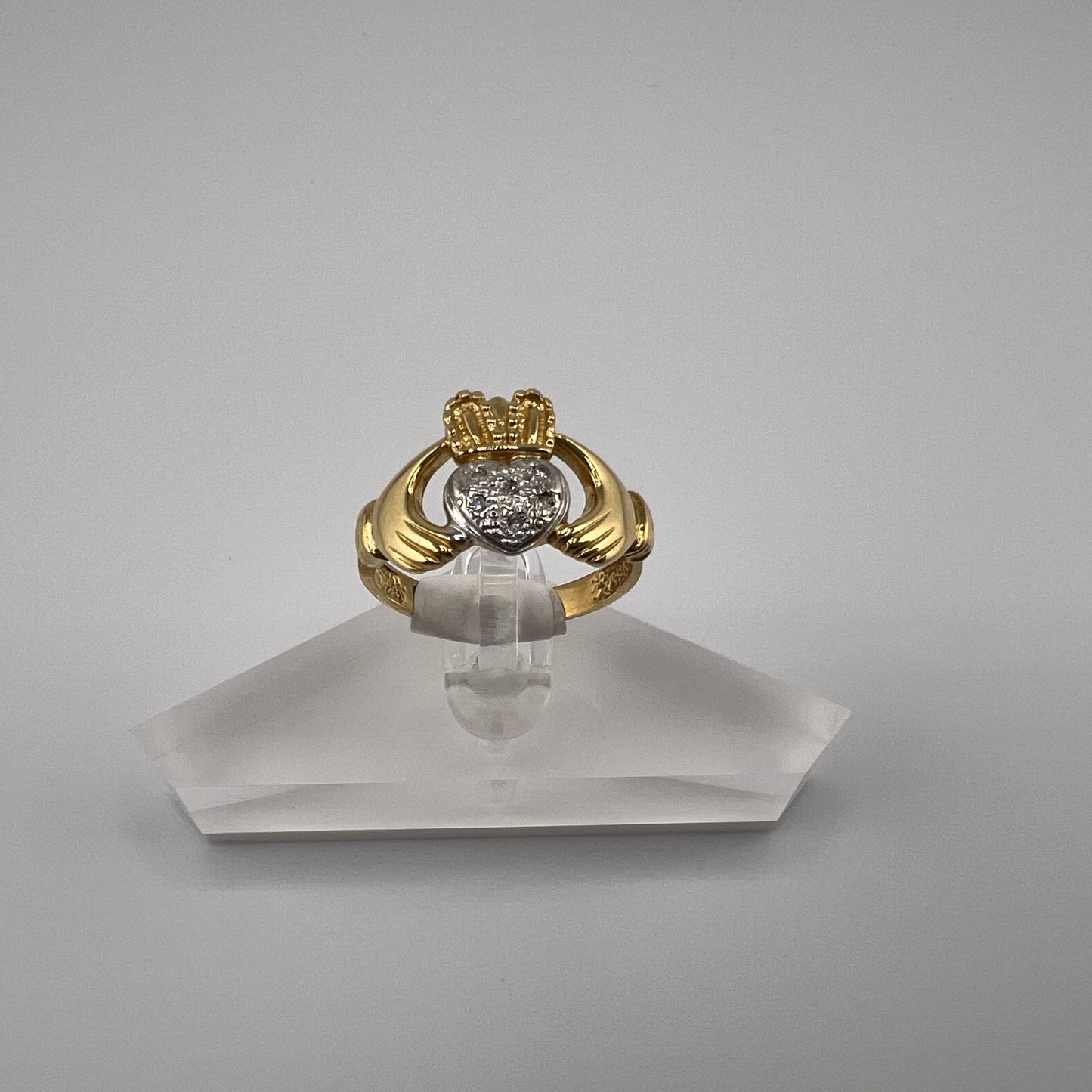 14k gold | Claddagh ring | diamonds | size 9.25
