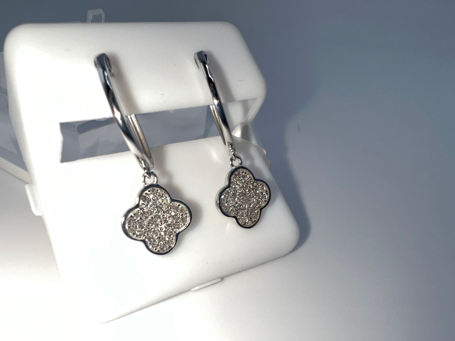14k gold huggie earrings | four leaf clover with diamonds | 0.31 ct diamond