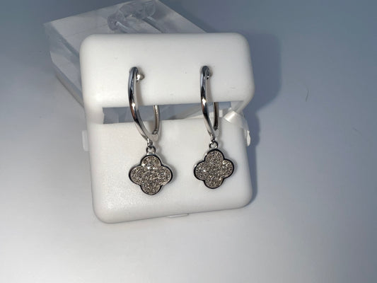 14k gold huggie earrings | four leaf clover with diamonds | 0.31 ct diamond