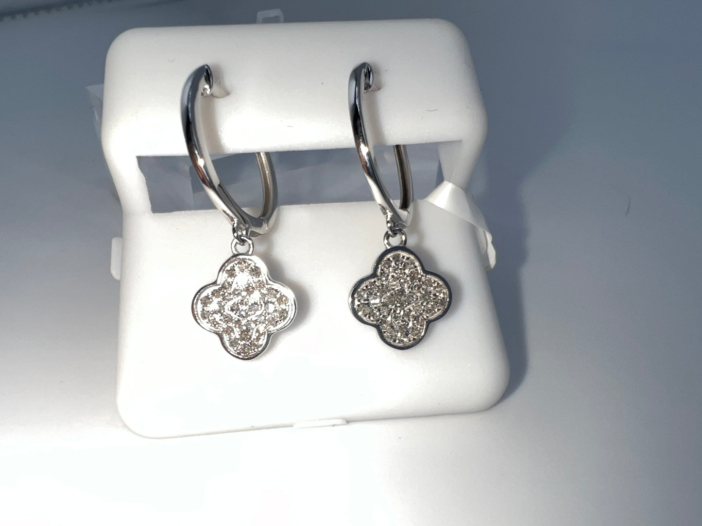 14k gold huggie earrings | four leaf clover with diamonds | 0.31 ct diamond