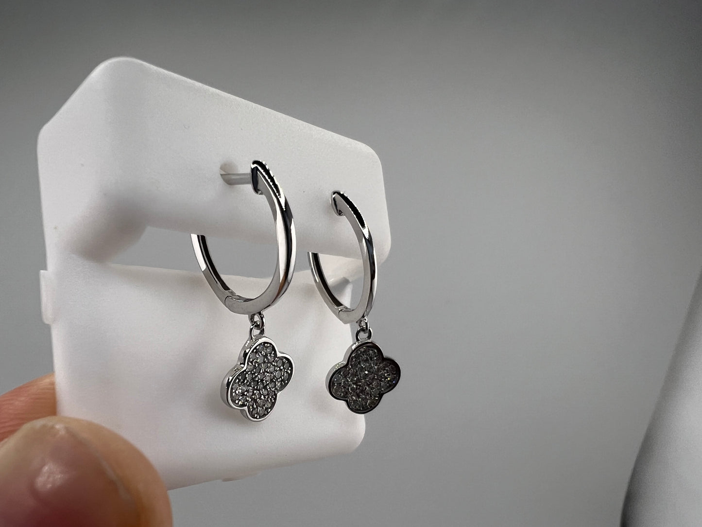 14k gold huggie earrings | four leaf clover with diamonds | 0.31 ct diamond