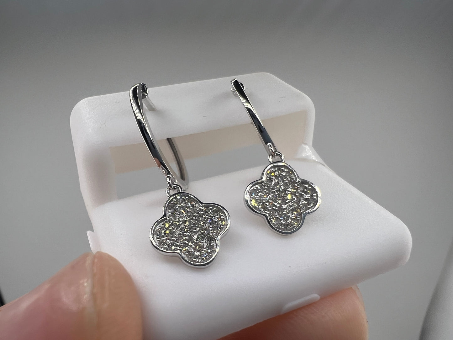 14k gold huggie earrings | four leaf clover with diamonds | 0.31 ct diamond