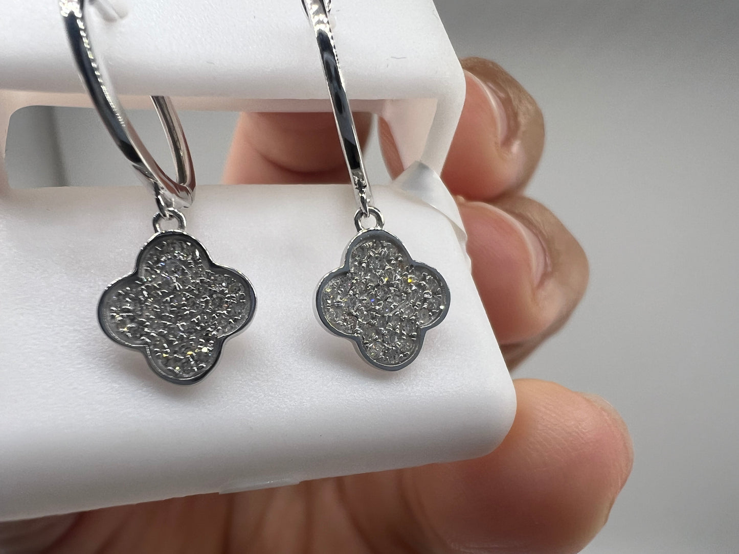 14k gold huggie earrings | four leaf clover with diamonds | 0.31 ct diamond