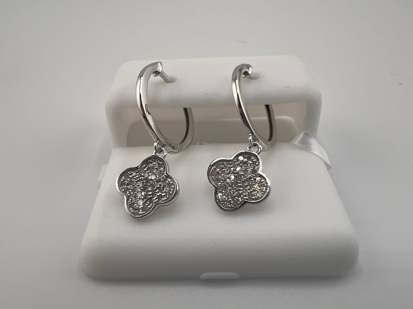 14k gold huggie earrings | four leaf clover with diamonds | 0.31 ct diamond
