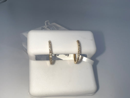 14k gold thin diamond huggie earrings | 0.16 ct diamond earring