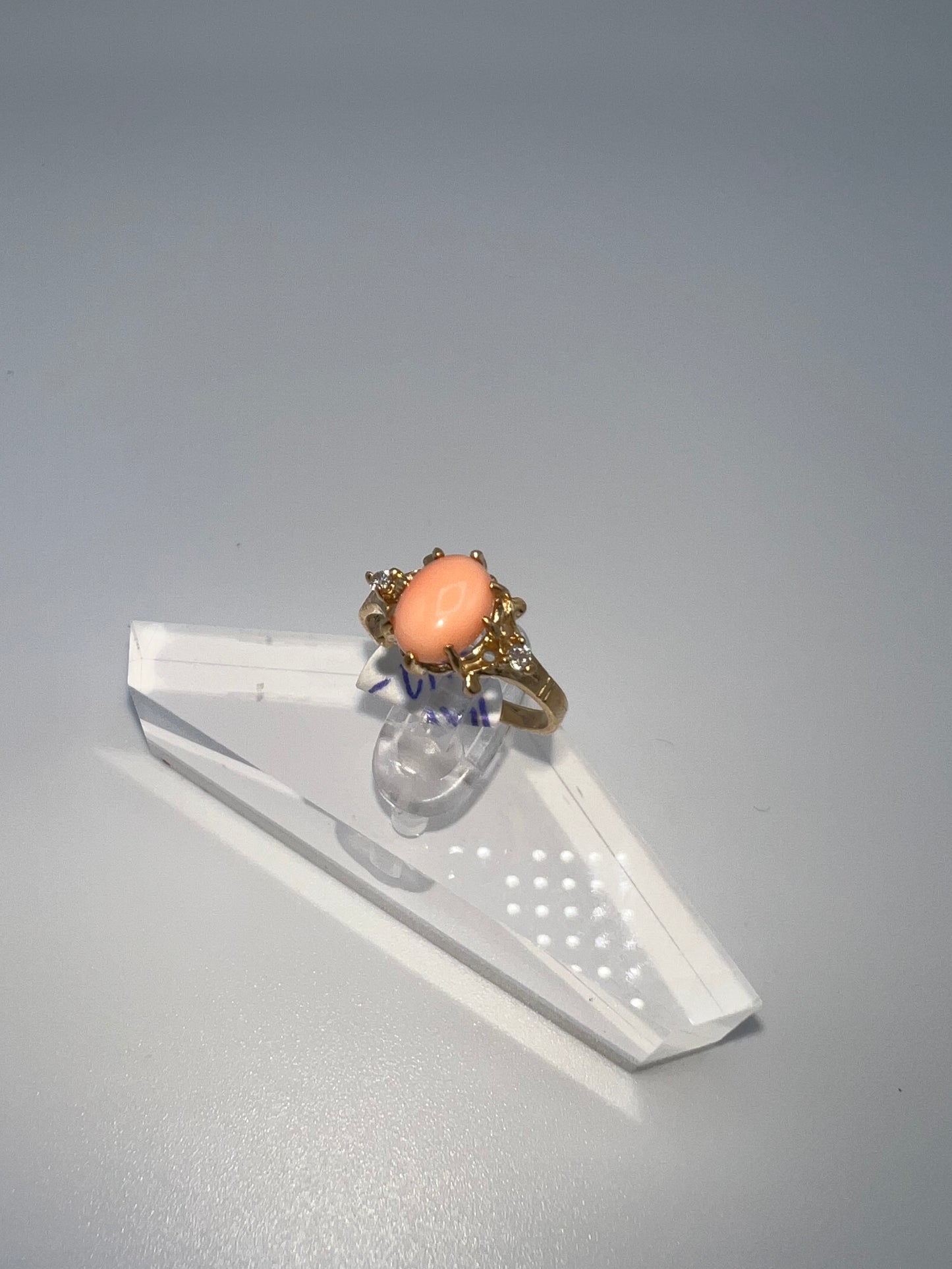 14k gold | pink coral and zirconia | size 5.5