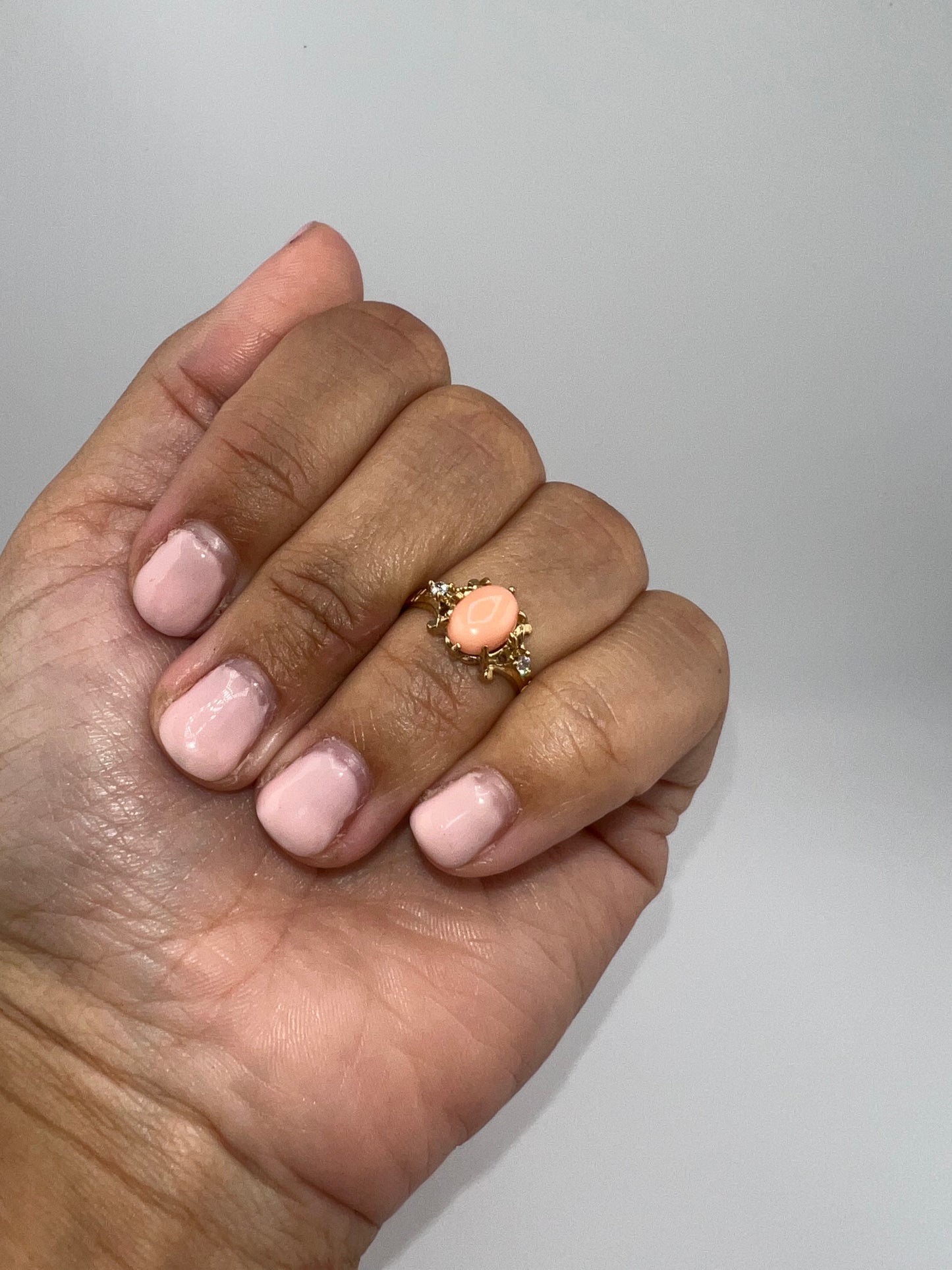 14k gold | pink coral and zirconia | size 5.5