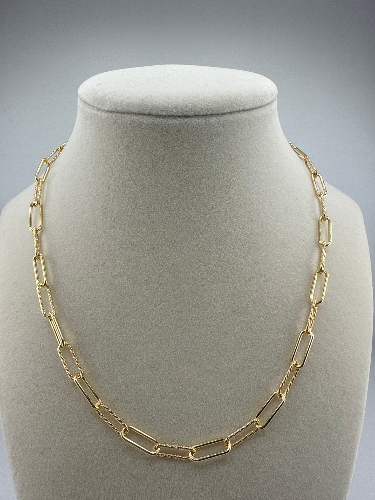 Sterling Silver Alternating Rope Design & Polished Paperclip Necklace - Gold Plated