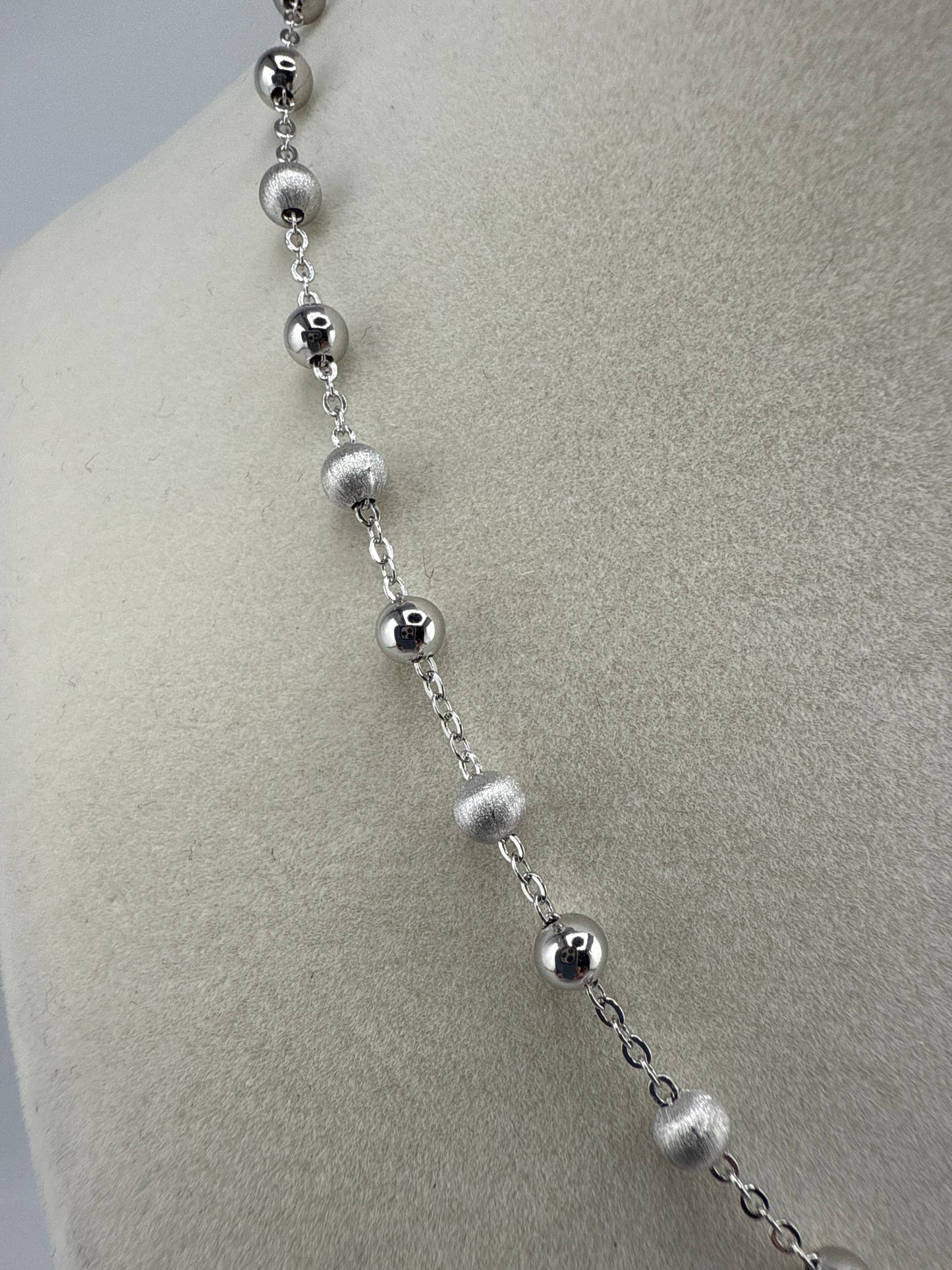 Sterling Silver Alternating Brushed & Polished Bead Station Necklace
