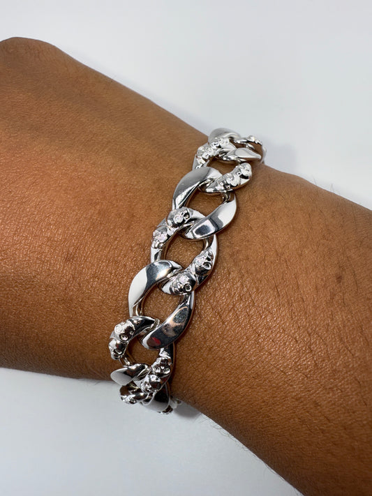 Sterling Silver 8.25inch Bracelet 12mm Designed Cuban Chain