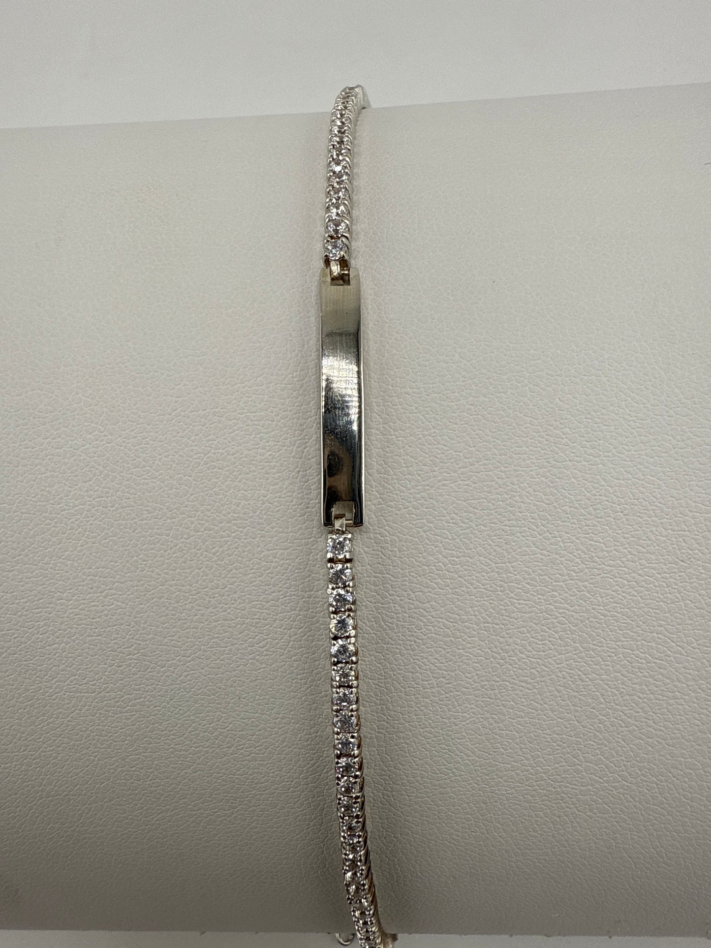 Sterling Silver Zirconia ID Tennis Bracelet