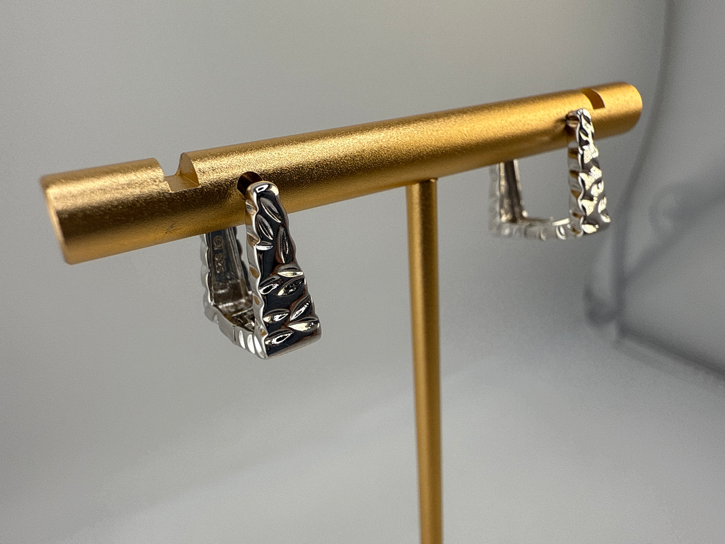 Sterling Silver Textured Square Hoop Earrings