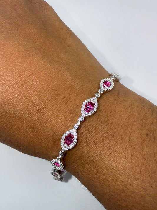 Sterling Silver Baguette Tennis Bracelet - Zirconia Ruby